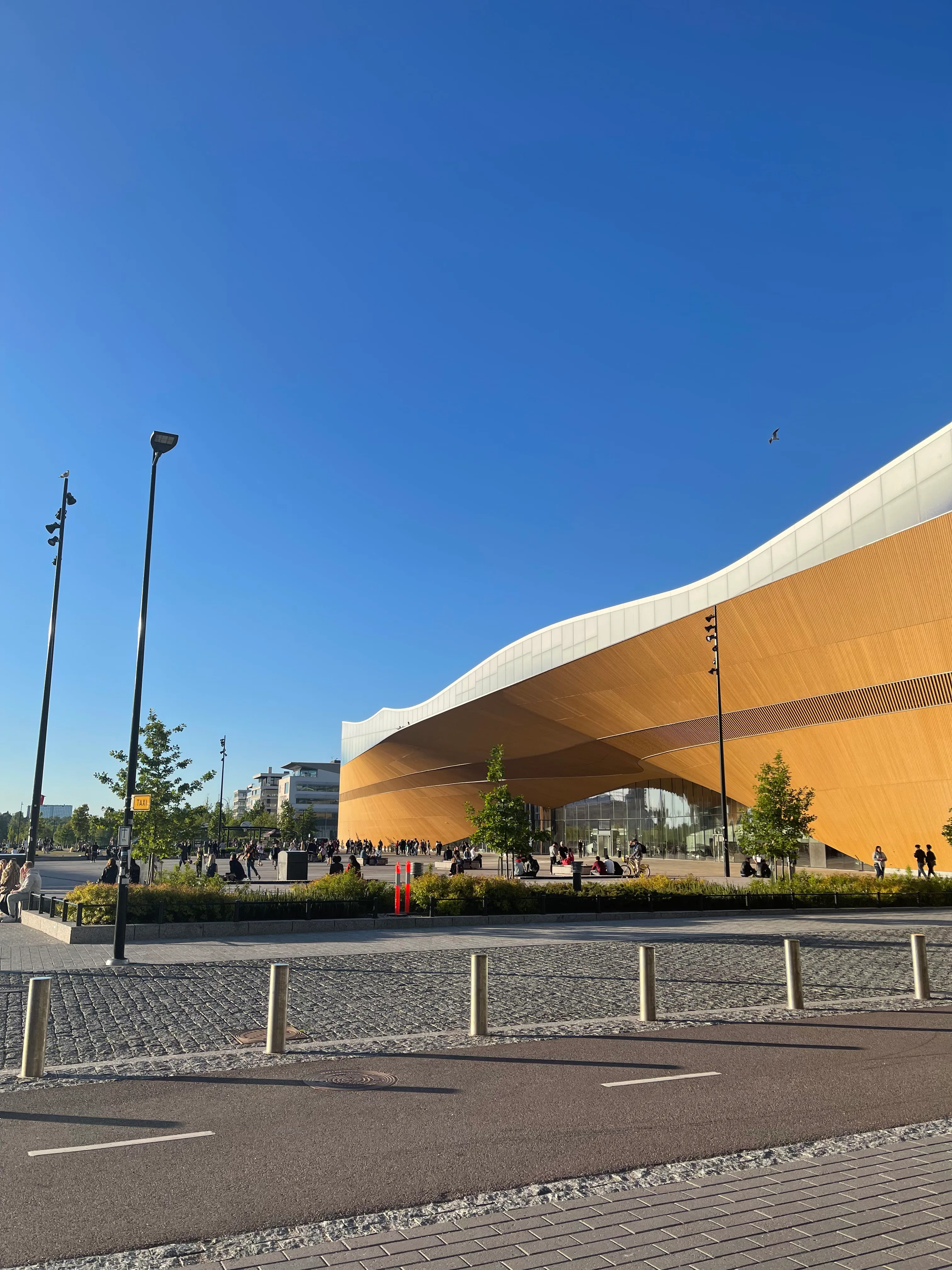 Oodi Library's wave-shaped wooden facade